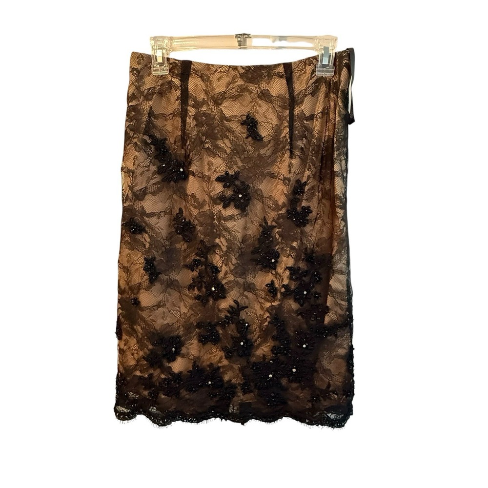 Montage‎ Black Lace Overlay Beaded Whimsigoth Skirt Sz 8 Dark Fairy Gothic EUC